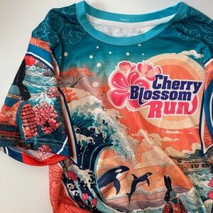 Cherry Cherry Run Jersey‎ Youth Large Rabbit Orca Waves Short Sleeve Running Top